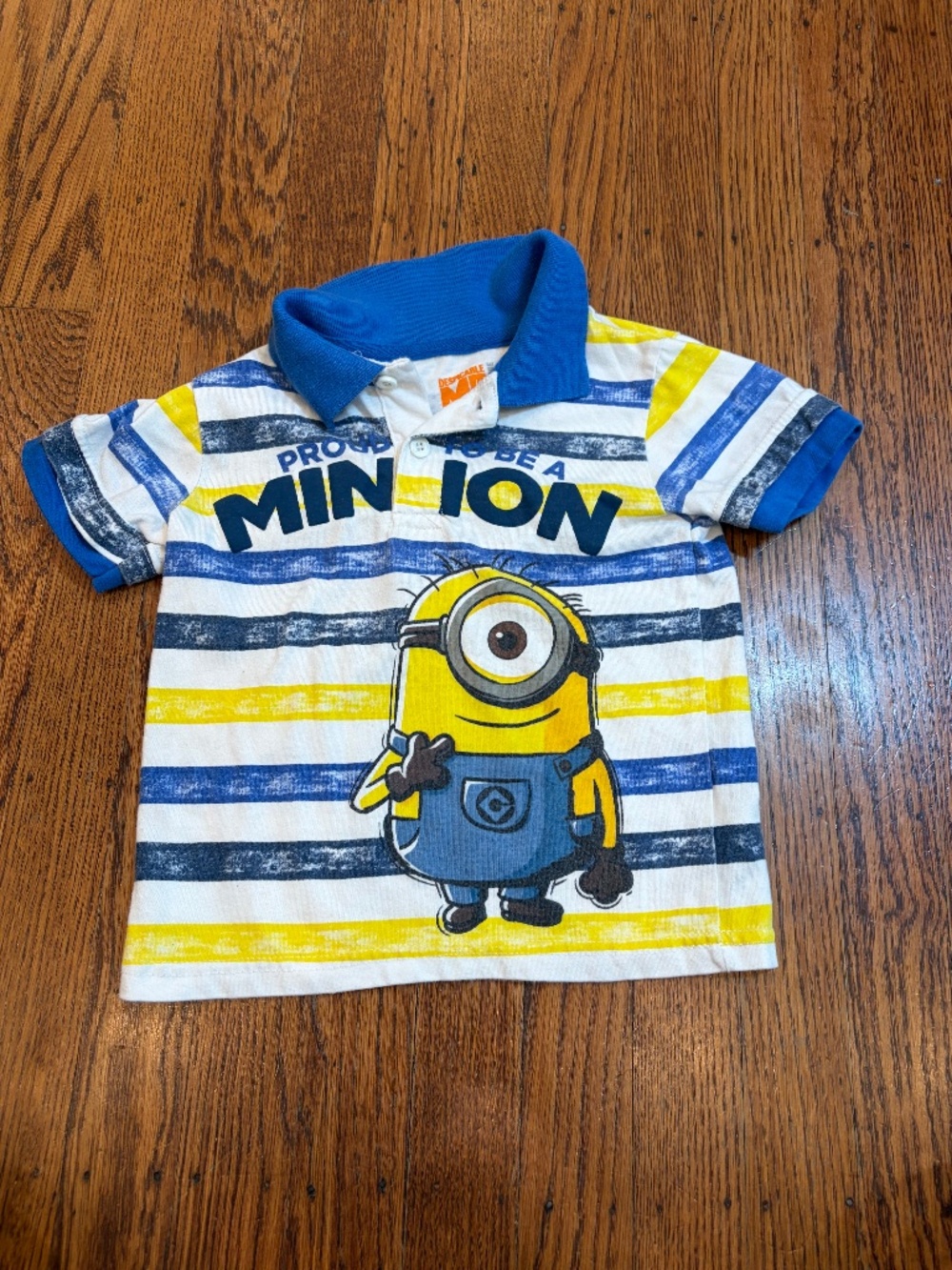 Despicable Me Minion Polo Shirt | White w/ Blue & Yellow Stripes | 2T